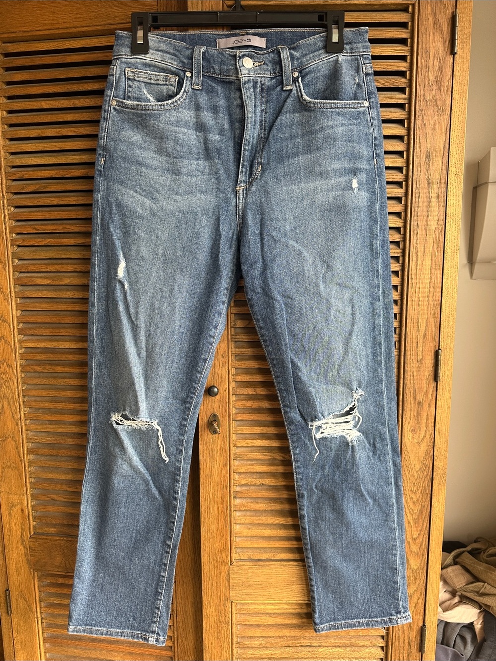 Joe's Jeans high rise Straight ankle Distressed Blue Denim